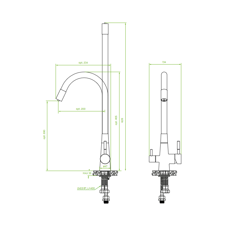 Bateria Kuchenna Riveco Czarna Filtr Wody Elastyczna Wylewka Stojąca