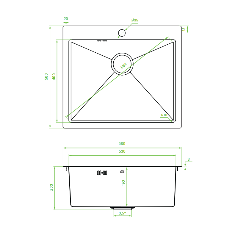 Zlewozmywak Stalowy Jednokomorowy Wpuszczany MALAWI Zlewozmywak Stalowy Jednokomorowy Wpuszczany MALAWI