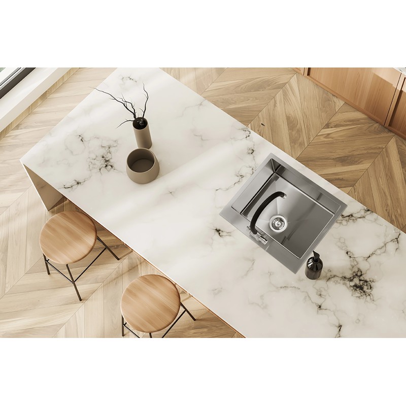 Zlewozmywak Stalowy Jednokomorowy Wpuszczany Zlew Metalowy Kuchenny MALAWI