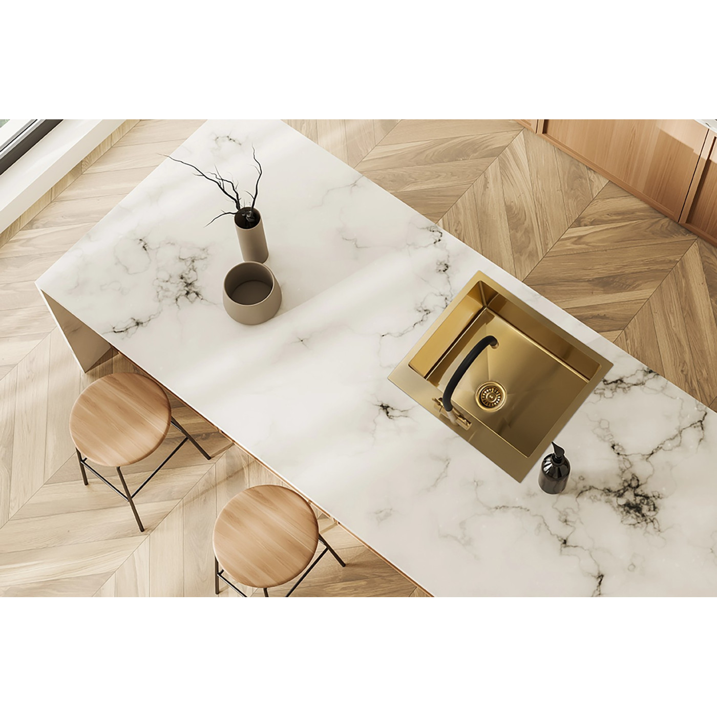 Zlew Zlewozmywak Jednokomorowy Wpuszczany z Syfonem Malawi Złoty