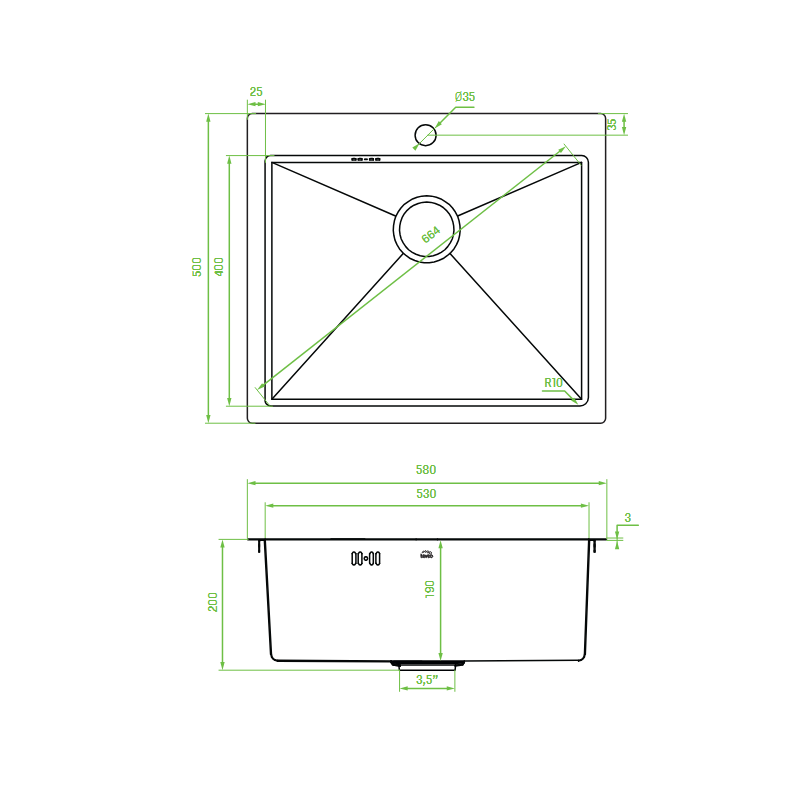 Zlew Zlewozmywak Jednokomorowy z Baterią i Syfonem Stalowy MALAWI INOX