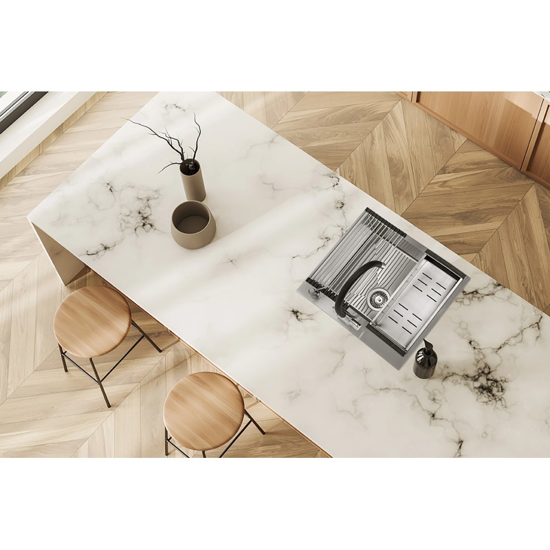 Zlewozmywak Jednokomorowy Wpuszczany 50x58cm Bateria zestaw akces. Srebrny MALAWI