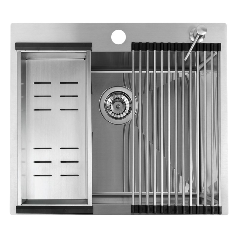 Zlewozmywak Jednokomorowy Wpuszczany 50x58cm Bateria zestaw akces. Srebrny MALAWI