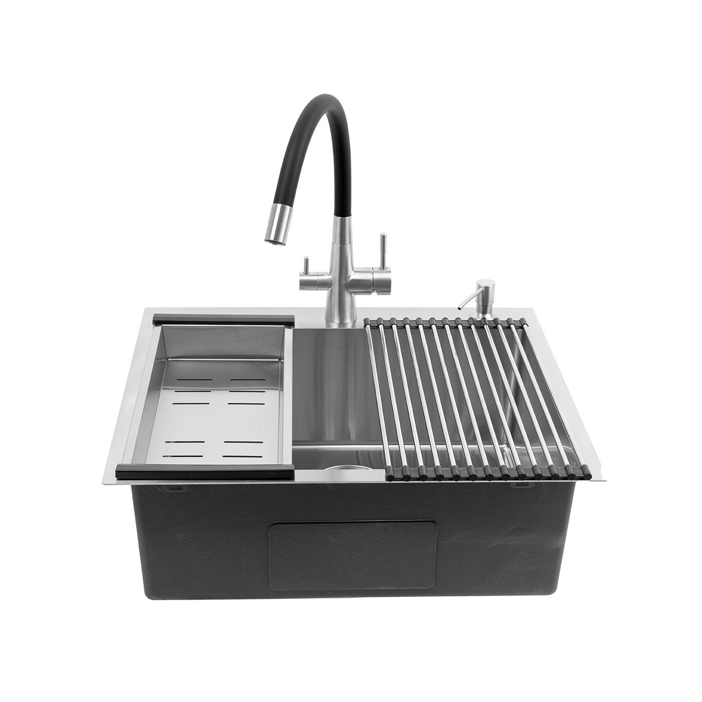 Zlewozmywak Jednokomorowy Wpuszczany 50x58cm Bateria zestaw akces. Srebrny MALAWI