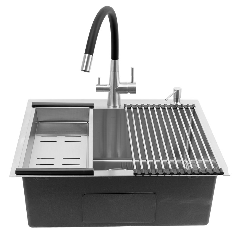 Zlewozmywak Jednokomorowy Wpuszczany 50x58cm Bateria zestaw akces. Srebrny MALAWI