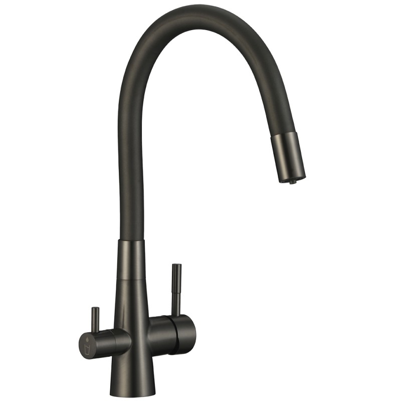 Zlewozmywak Jednokomorowy Wpuszczany 50x58cm Bateria zestaw akces. Grafit MALAWI Laveo