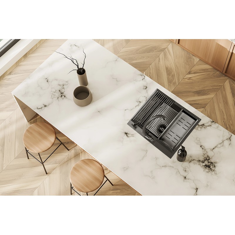 Zlewozmywak Jednokomorowy Wpuszczany 50x58cm Bateria zestaw akces. Grafit MALAWI Laveo