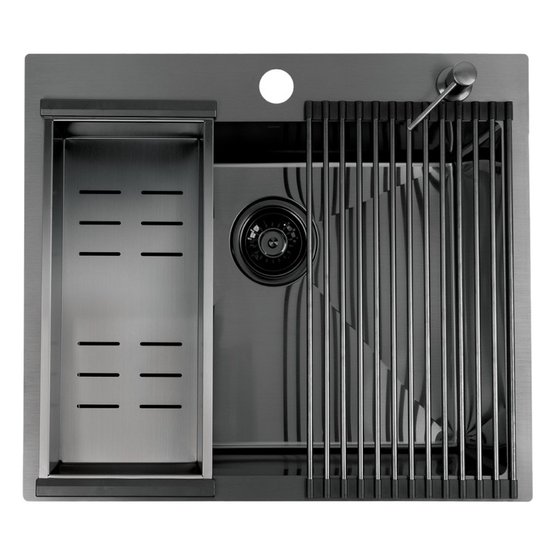 Zlewozmywak Jednokomorowy Wpuszczany 50x58cm Bateria zestaw akces. Grafit MALAWI Laveo