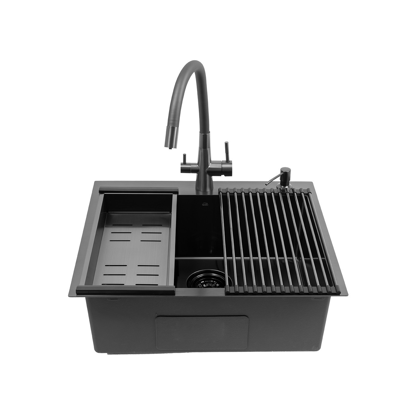 Zlewozmywak Jednokomorowy Wpuszczany 50x58cm Bateria zestaw akces. Grafit MALAWI Laveo