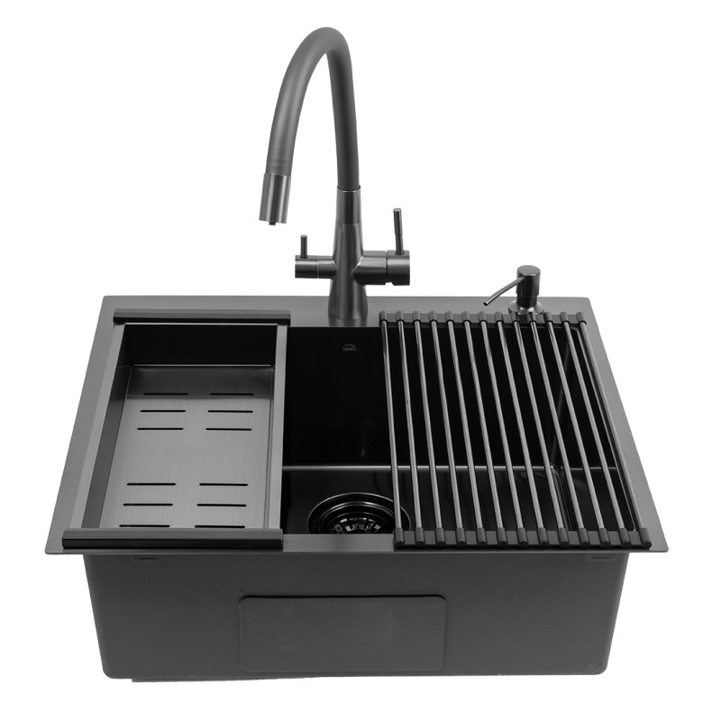 Zlewozmywak Jednokomorowy Wpuszczany 50x58cm Bateria zestaw akces. Grafit MALAWI Laveo