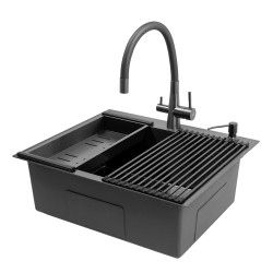 Zlewozmywak Jednokomorowy Wpuszczany 50x58cm Bateria zestaw akces. Grafit MALAWI Laveo