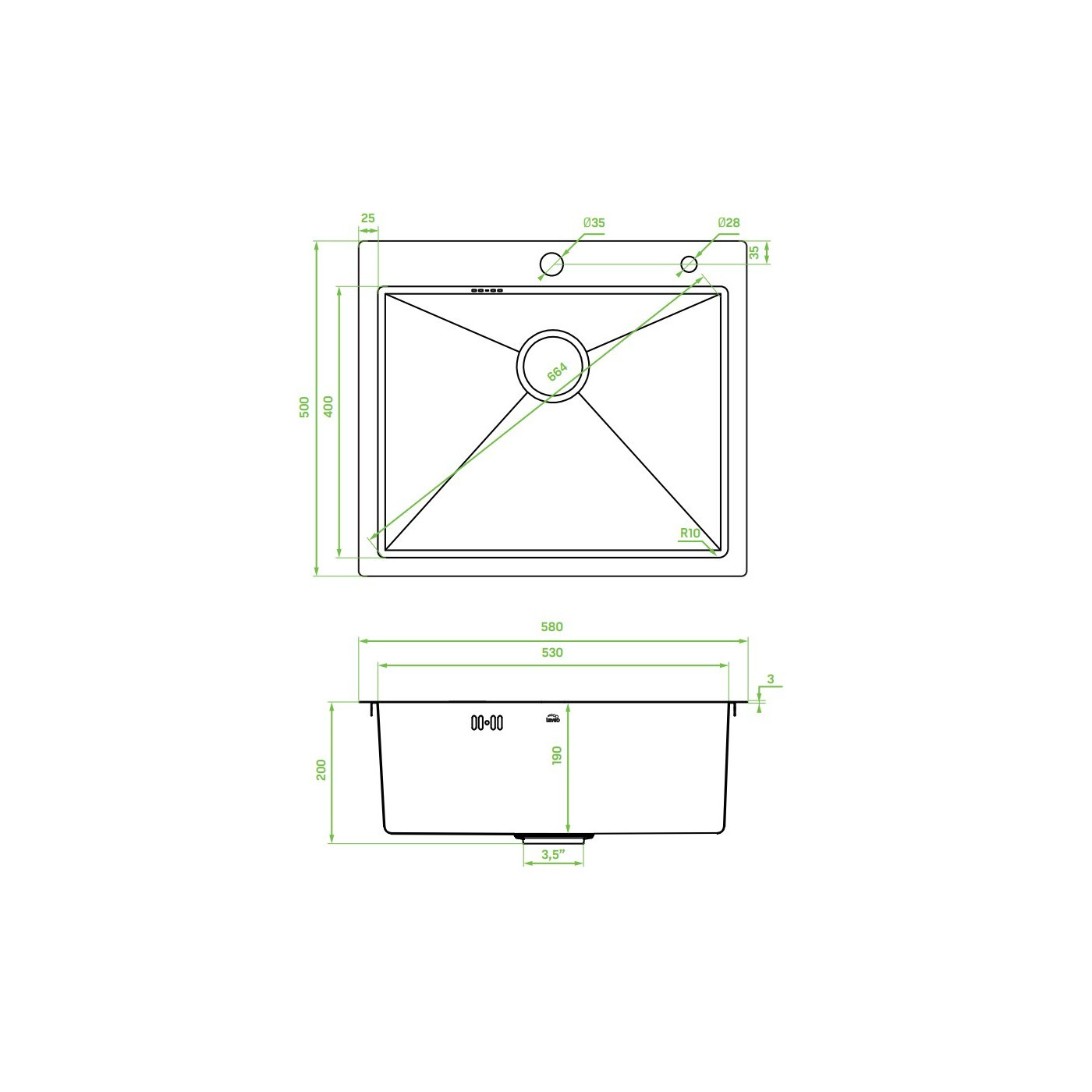 Zlewozmywak Jednokomorowy Wpuszczany 50x58cm Bateria zestaw akces. Złoty MALAWI Laveo Zlewozmywak Jednokomorowy Wpuszczany 50x58cm Bateria zestaw akces. Złoty MALAWI Laveo