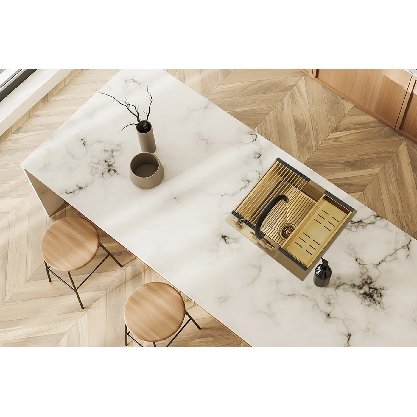 Zlewozmywak Jednokomorowy Wpuszczany 50x58cm Bateria zestaw akces. Złoty MALAWI Laveo Zlewozmywak Jednokomorowy Wpuszczany 50x58cm Bateria zestaw akces. Złoty MALAWI Laveo