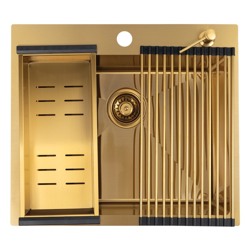 Zlewozmywak Jednokomorowy Wpuszczany 50x58cm Bateria zestaw akces. Złoty MALAWI Laveo Zlewozmywak Jednokomorowy Wpuszczany 50x58cm Bateria zestaw akces. Złoty MALAWI Laveo