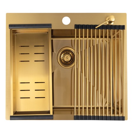 Zlewozmywak Jednokomorowy Wpuszczany 50x58cm Bateria zestaw akces. Złoty MALAWI Laveo