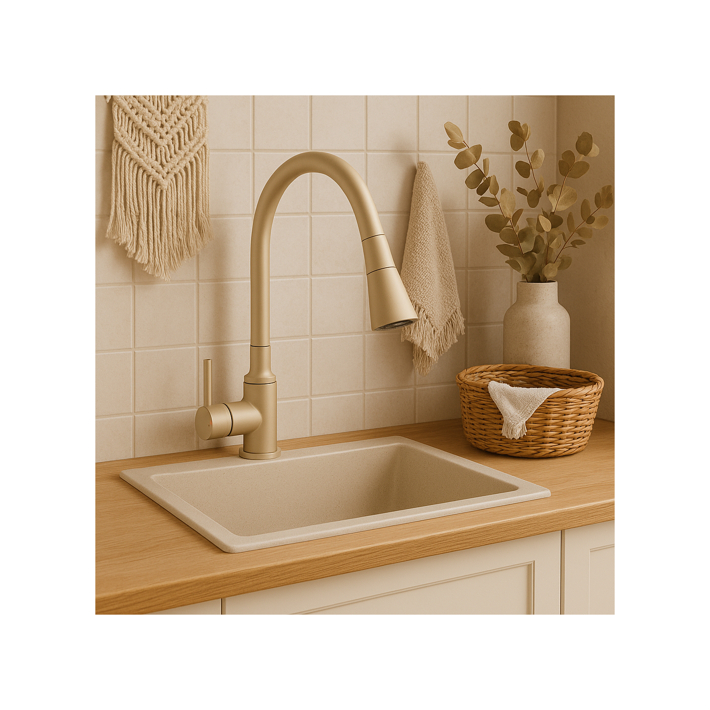 Bateria Zlewozmywakowa Stojąca Elastyczna Wylewka Beżowa SELVA Kuchinox Bateria Zlewozmywakowa Stojąca Elastyczna Wylewka Beżowa SELVA Kuchinox