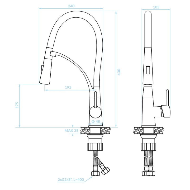 Bateria Zlewozmywakowa Stojąca z wylewką U OLOR Czarna Kuchinox Bateria Zlewozmywakowa Stojąca z wylewką U OLOR Czarna Kuchinox