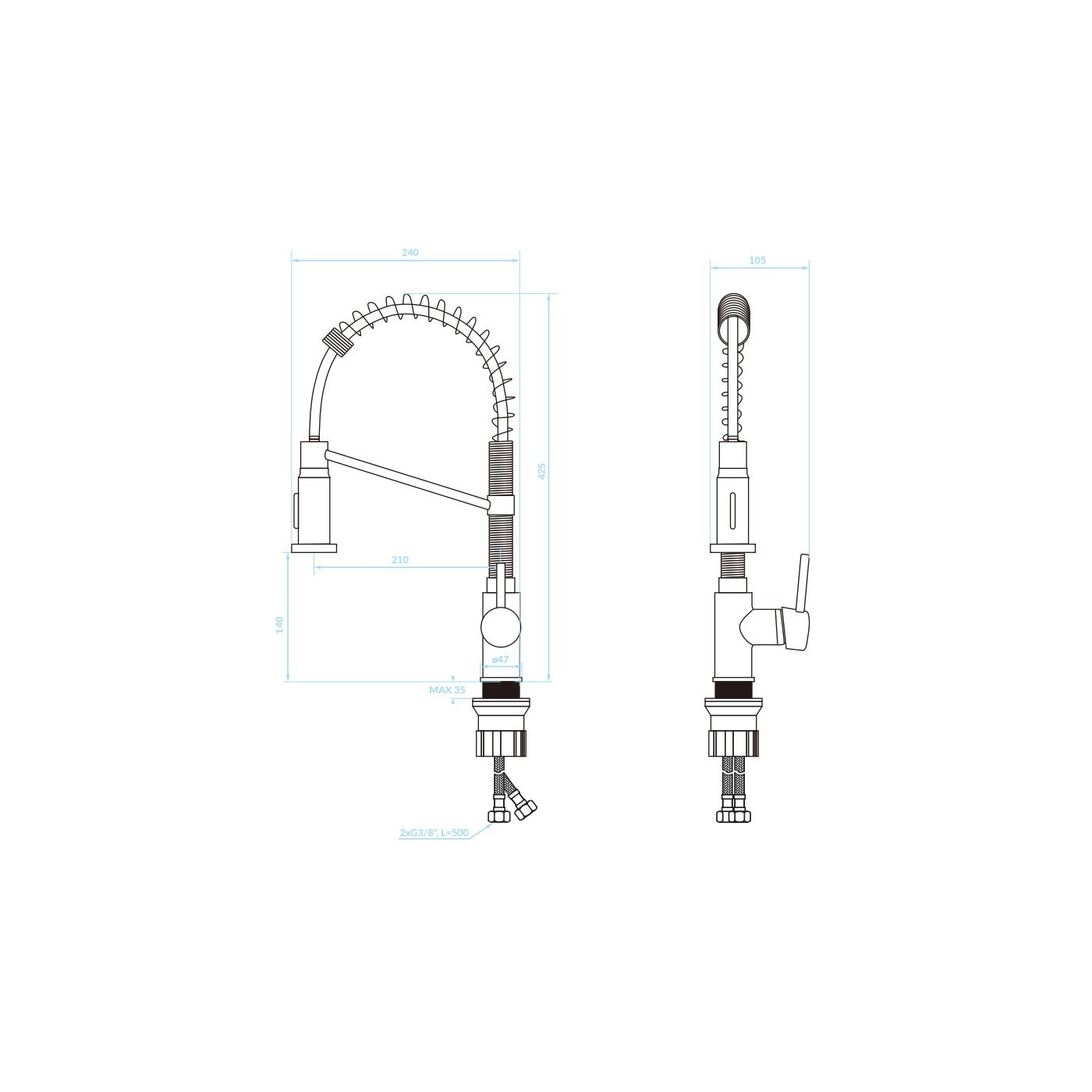 Bateria Zlewozmywakowa Stojąca Sprężyna LOCO Czarna Kuchinox