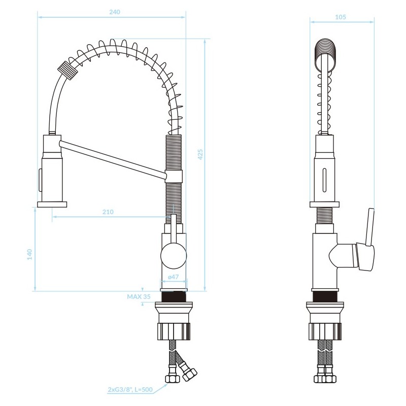 Bateria Zlewozmywakowa Stojąca Sprężyna LOCO Czarna Kuchinox
