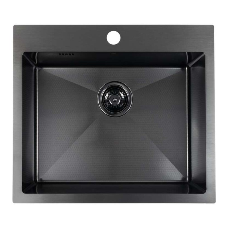 Zlew Zlewozmywak Jednokomorowy z Syfonem i Baterią filtrującą Stalowy Honeycomb Czarny