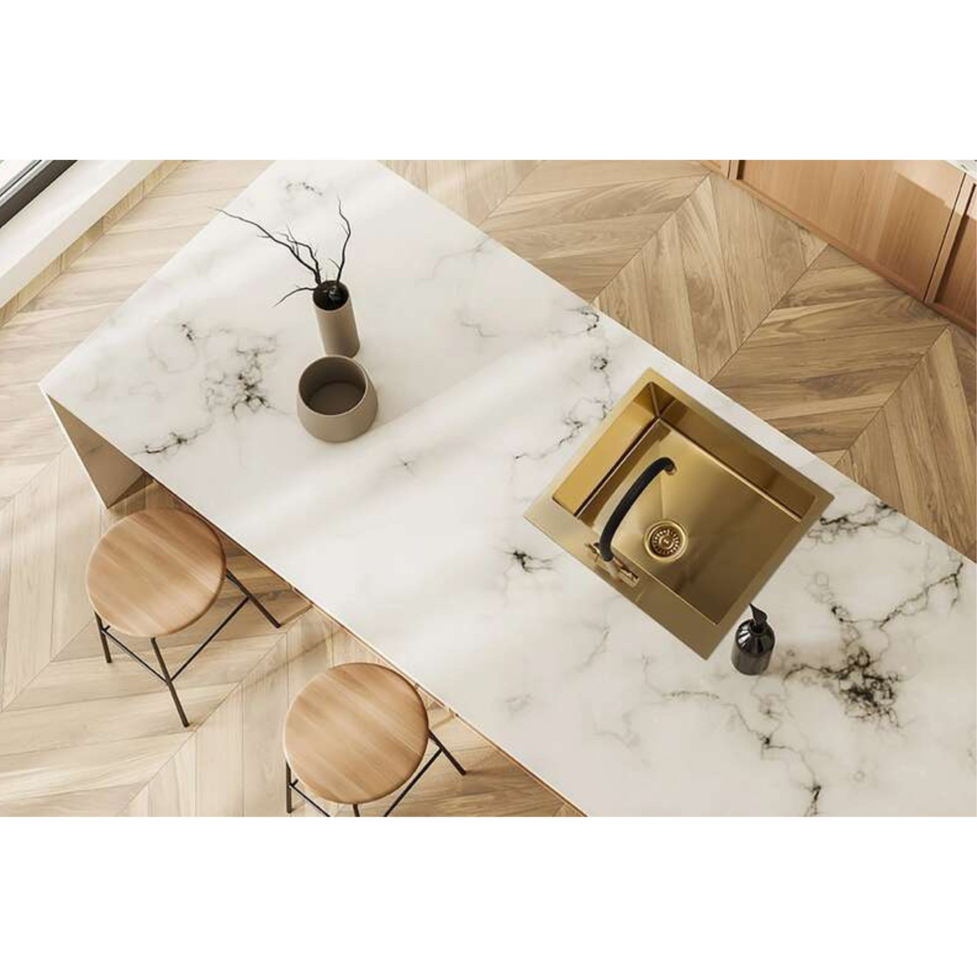 Zlewozmywak Jednokomorowy Malawi Z Syfonem I Baterią Filtrujacą Wodę Złoty