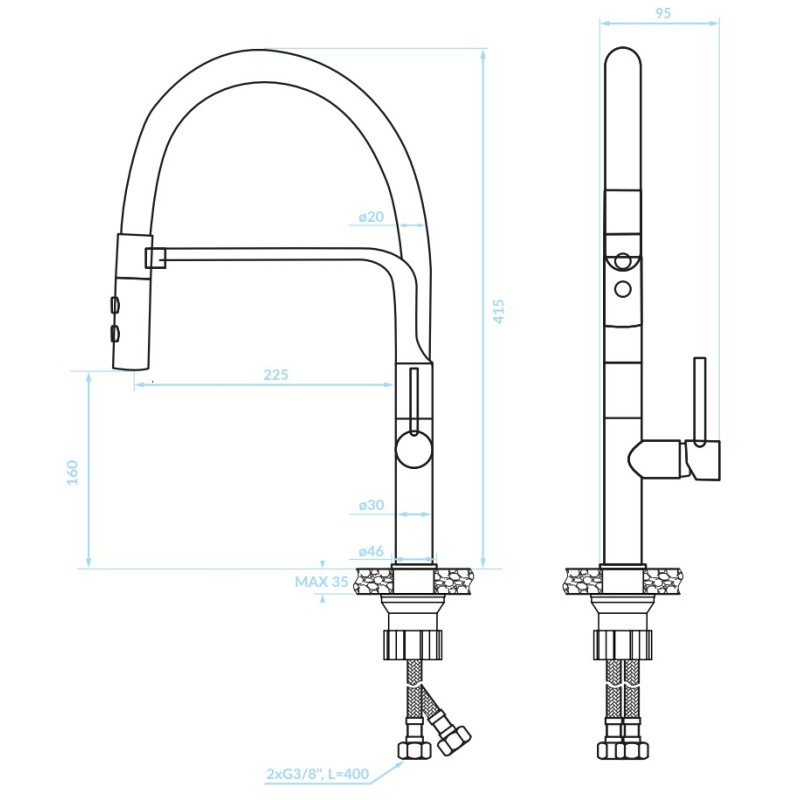 Bateria Zlewozmywakowa Stojąca z wylewką U SILUETTO Grafit Kuchinox Bateria Zlewozmywakowa Stojąca z wylewką U SILUETTO Grafit Kuchinox