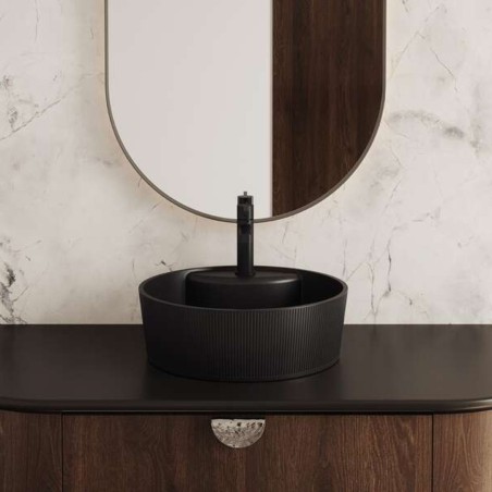 Umywalka Nablatowa Granitowa Umywalka Czarna do Łazienki Laveo Cliff