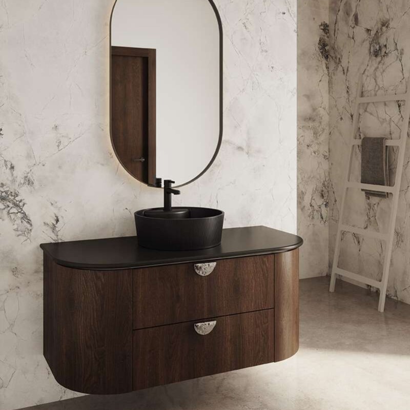 Umywalka Nablatowa Granitowa Umywalka Czarna do Łazienki Laveo Cliff