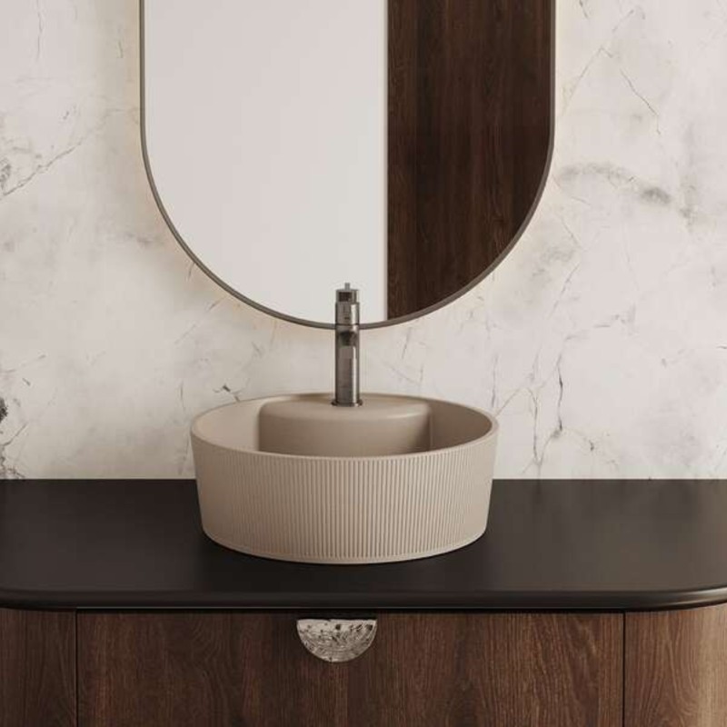 Umywalka Nablatowa Granitowa Umywalka Beżowa Laveo Cliff