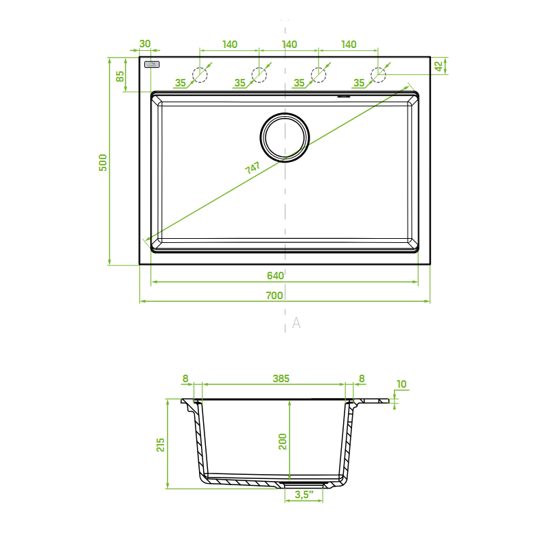 Zlewozmywak Jednokomorowy Granitowy Czarny TAU Laveo