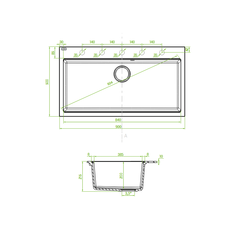 Zlewozmywak Jednokomorowy Granitowy Czarny TAU Laveo Zlewozmywak Jednokomorowy Granitowy Czarny TAU Laveo
