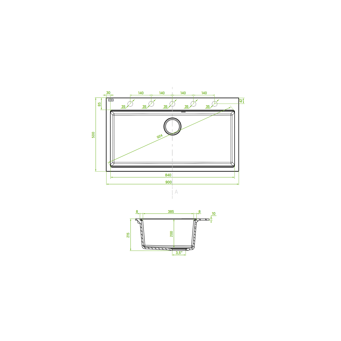 Zlewozmywak Granitowy 1 komorowy 50x90cm z syfonem Szary TAU Laveo Zlewozmywak Granitowy 1 komorowy 50x90cm z syfonem Szary TAU Laveo