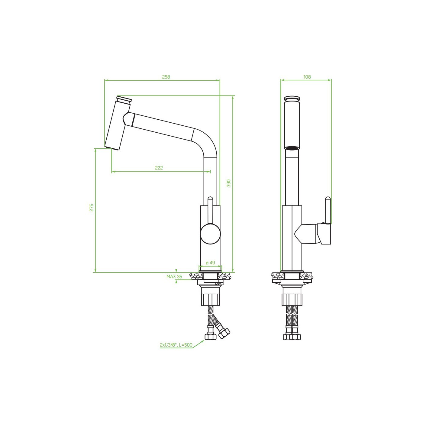 Bateria Zlewozmywakowa Stojąca z wyciąganą wylewką Czarna TORO Laveo