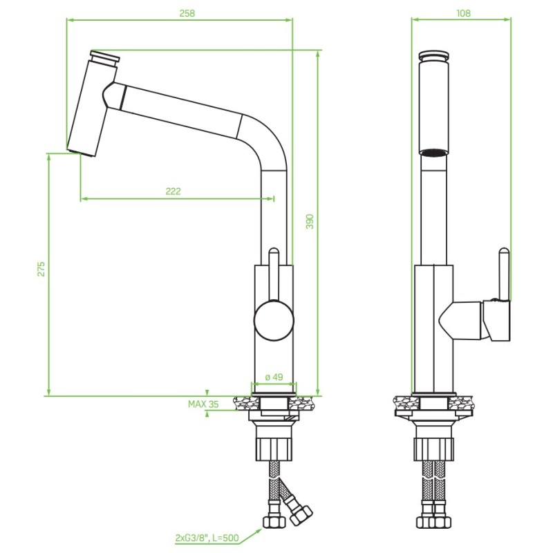 Bateria Zlewozmywakowa Stojąca z wyciąganą wylewką Czarna TORO Laveo