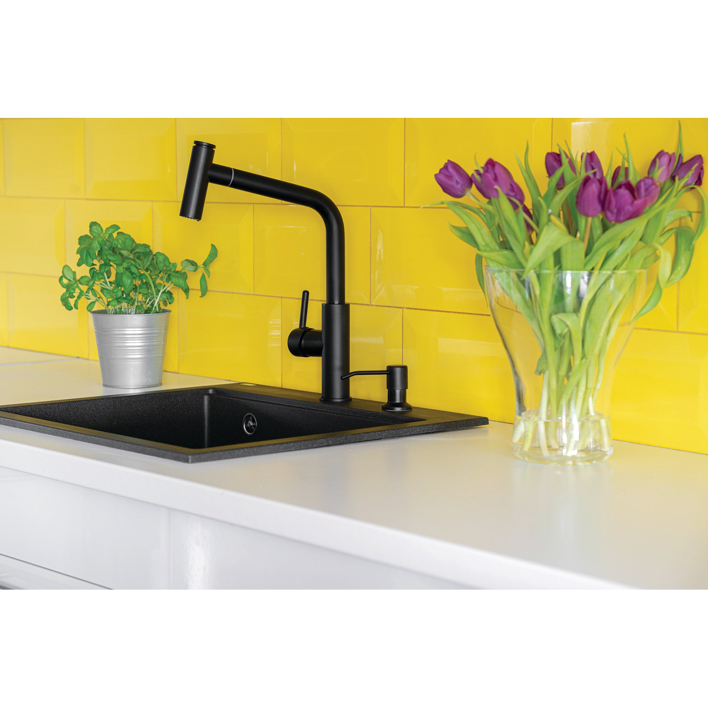 Bateria Zlewozmywakowa Stojąca z wyciąganą wylewką Czarna TORO Laveo