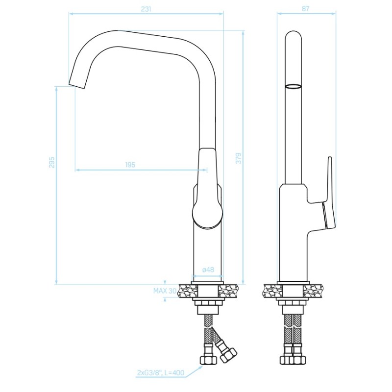 Bateria Zlewozmywakowa Stojąca z wylewką L Biało-Złota ALANIS Kuchinox