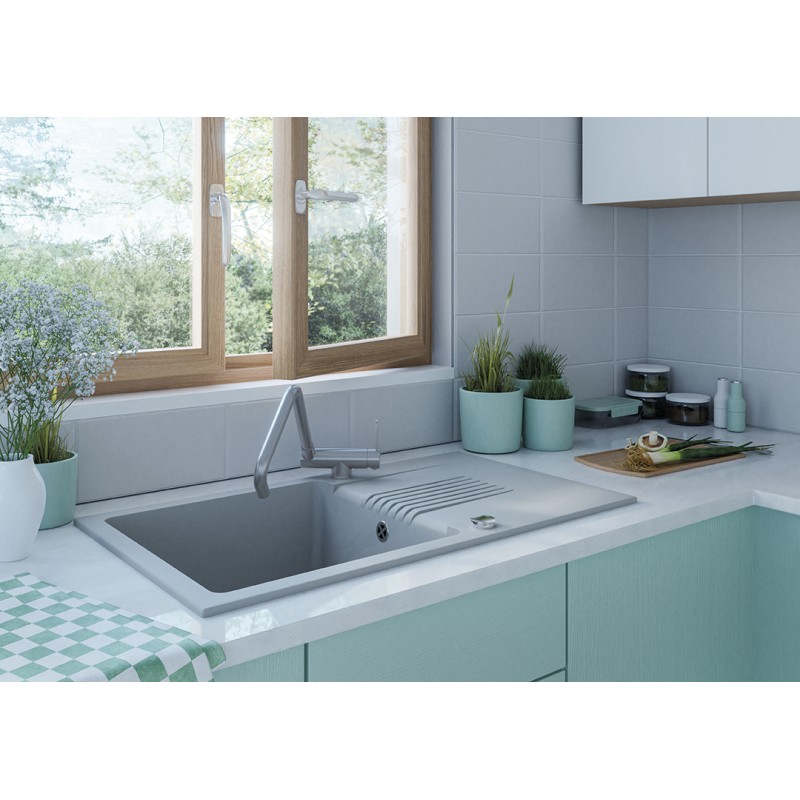 Bateria Zlewozmywakowa Stojąca z wylewką L Srebrna BONA Laveo Bateria Zlewozmywakowa Stojąca z wylewką L Srebrna BONA Laveo