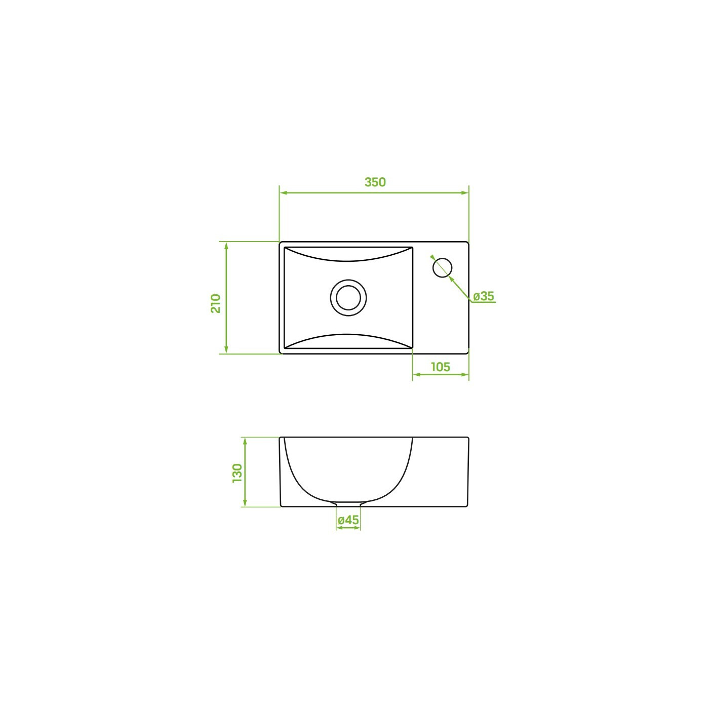 Umywalka Nablatowa Ścienna Ceramiczna 35x21cm Biała KVADRATO VUK_6135