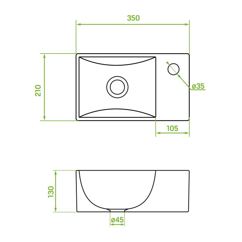 Umywalka Nablatowa Ścienna Ceramiczna 35x21cm Biała KVADRATO VUK_6135