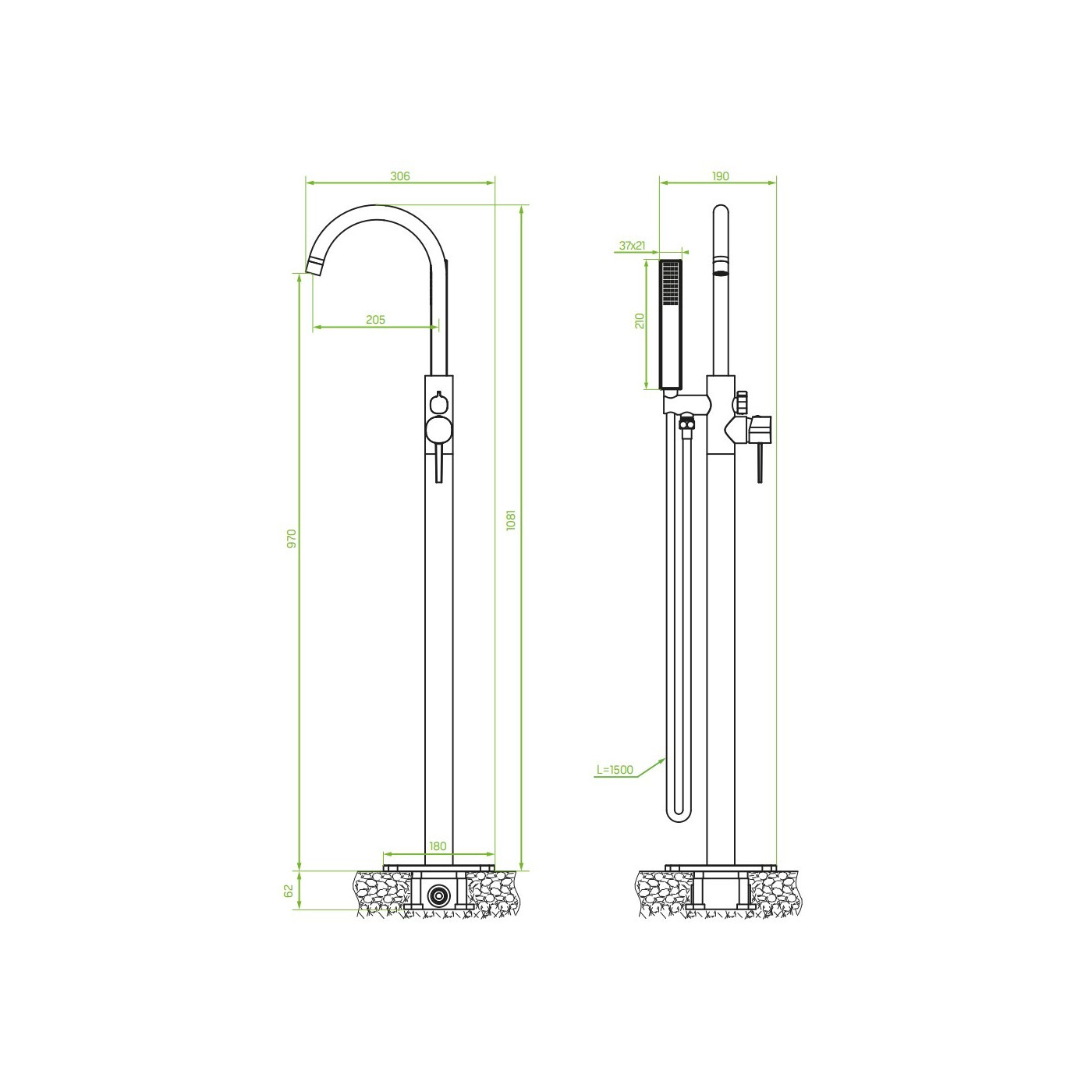 Bateria Wannowa Wolnostojąca Złoto Szczotkowane POLA Laveo BAP_G1SB Bateria Wannowa Wolnostojąca Złoto Szczotkowane POLA Laveo BAP_G1SB