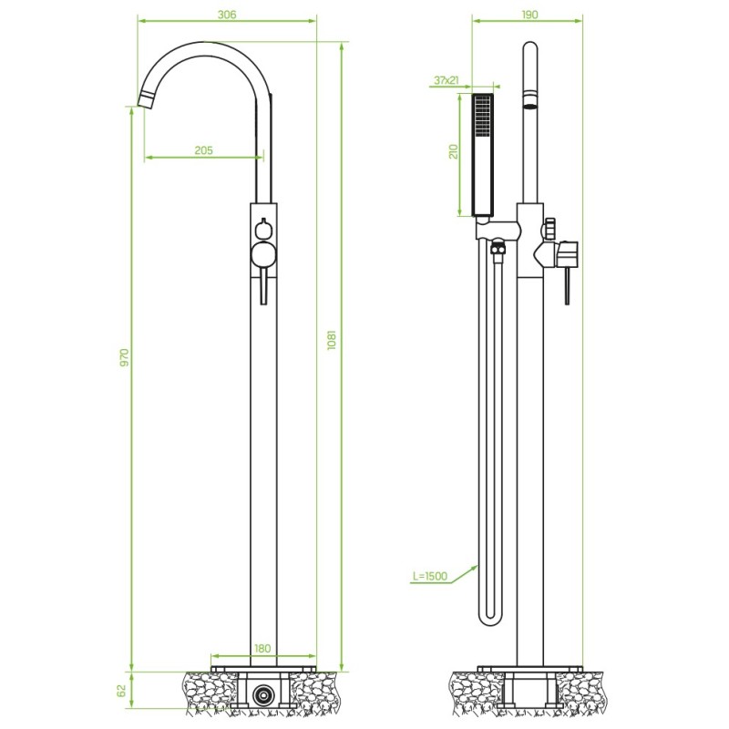 Bateria Wannowa Wolnostojąca Złoto Szczotkowane POLA Laveo BAP_G1SB Bateria Wannowa Wolnostojąca Złoto Szczotkowane POLA Laveo BAP_G1SB
