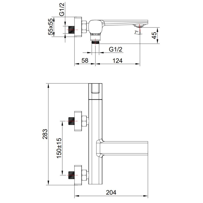 Bateria Wannowa Ścienna z Zestawem Natryskowym TORES Złota Laveo