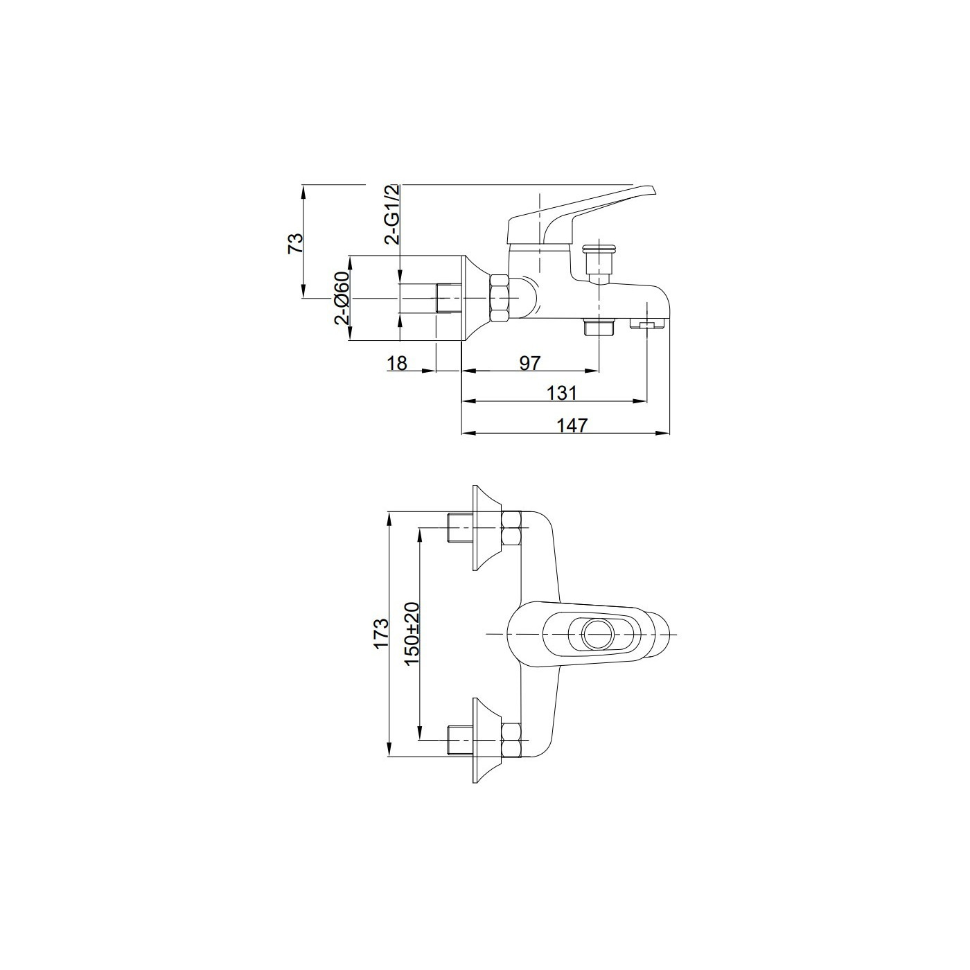 Bateria Wannowa Ścienna Chrom GRACE Kuchinox BKY_010D Bateria Wannowa Ścienna Chrom GRACE Kuchinox BKY_010D