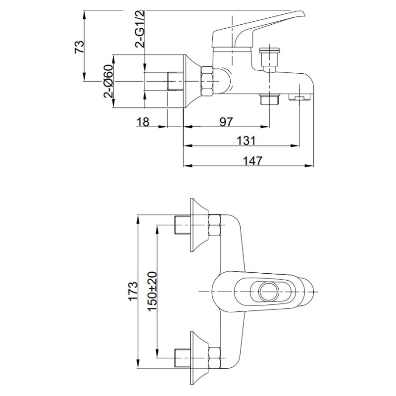 Bateria Wannowa Ścienna Chrom GRACE Kuchinox BKY_010D Bateria Wannowa Ścienna Chrom GRACE Kuchinox BKY_010D