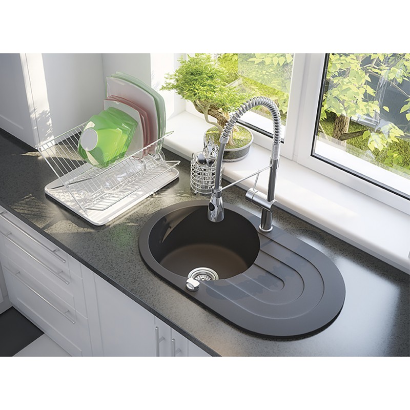 Zlew Zlewozmywak Granitowy z Ociekaczem DAFNE Czarny Metalik