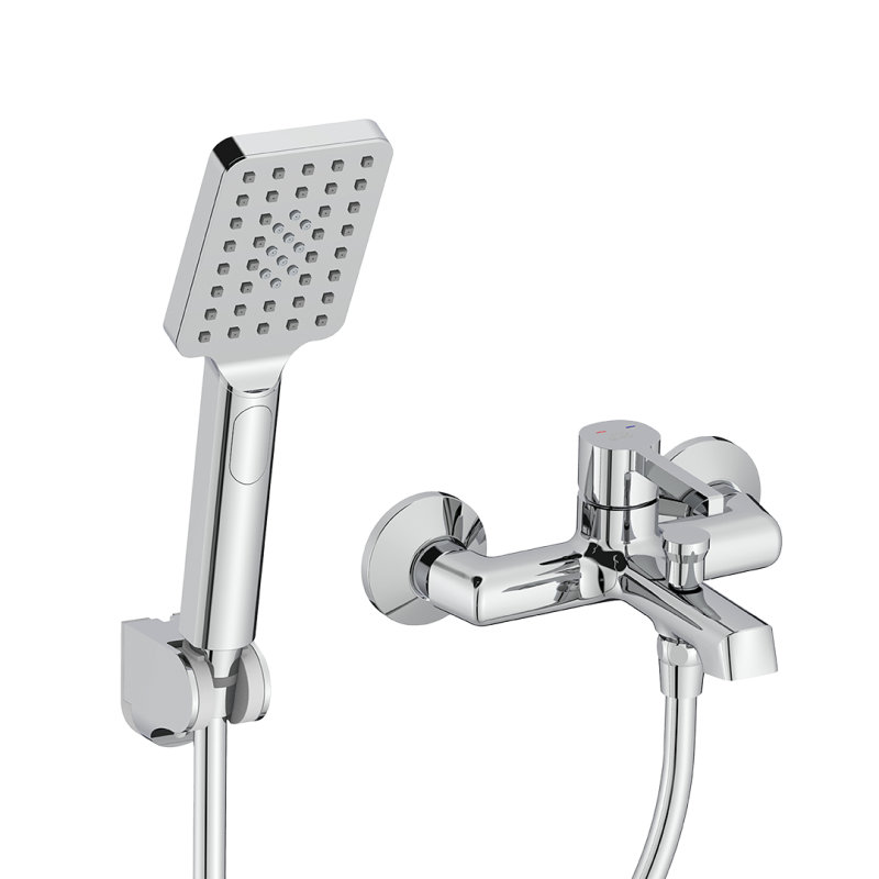Bateria Wannowa Ścienna z Zestawem Natryskowym ALITA Chrom Laveo BVA_011D