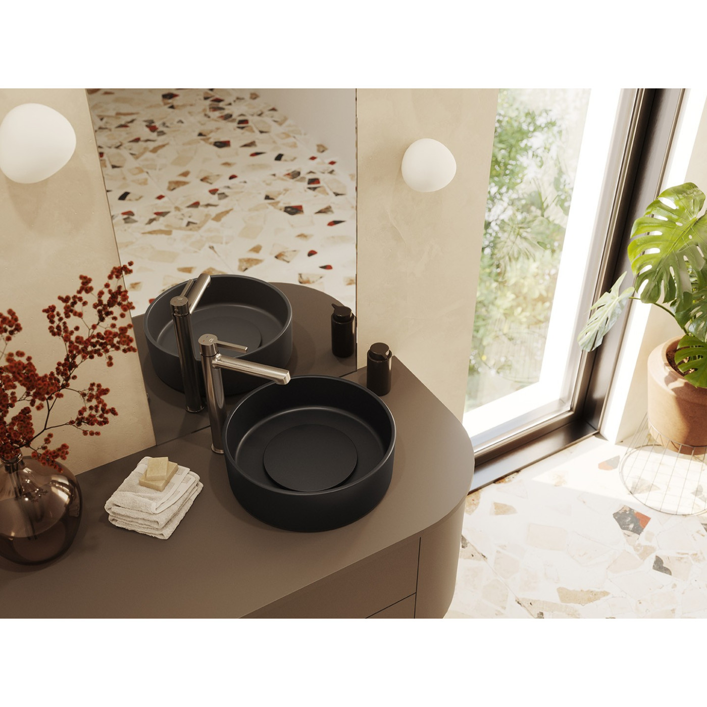 Bateria Umywalkowa Stojąca Nablatowa Srebrna ALITA Laveo Bateria Umywalkowa Stojąca Nablatowa Srebrna ALITA Laveo