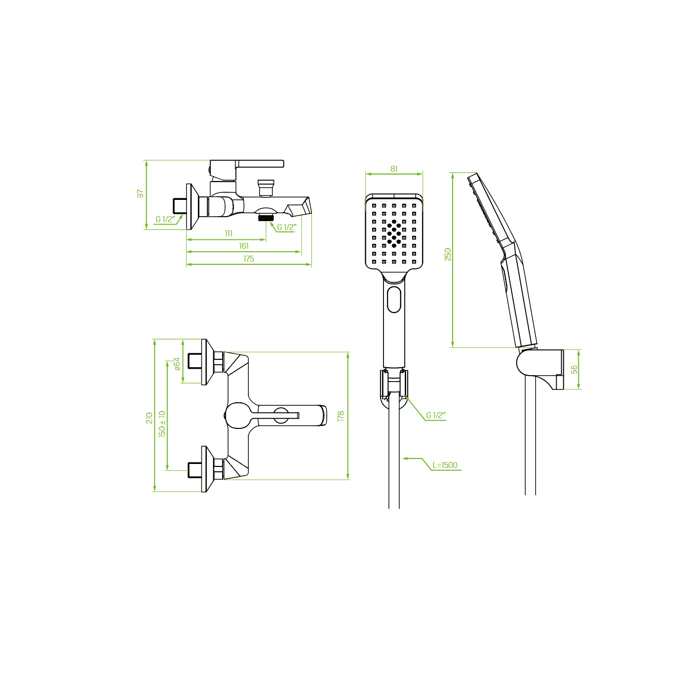 Bateria Wannowa Ścienna z Zestawem Natryskowym ALITA Chrom Laveo BVA_011D Bateria Wannowa Ścienna z Zestawem Natryskowym ALITA Chrom Laveo BVA_011D
