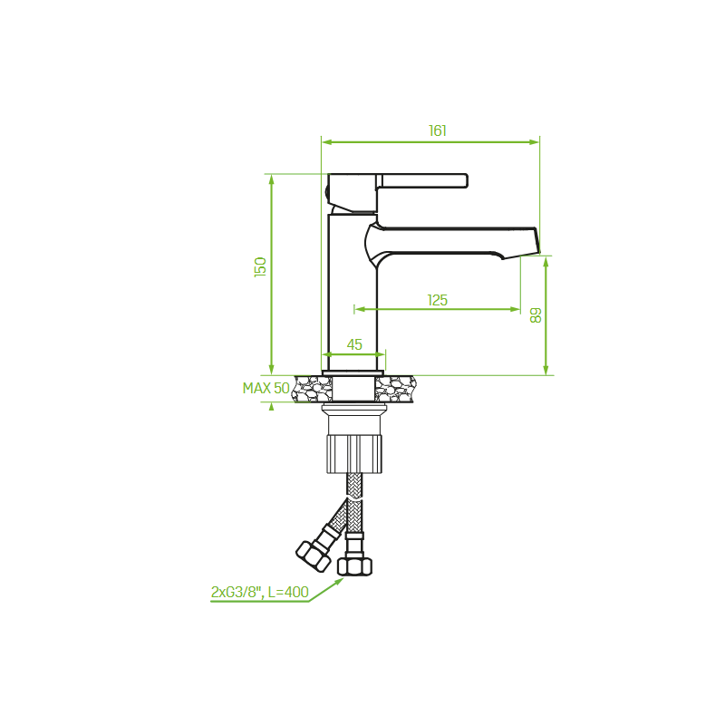 Bateria Umywalkowa Stojąca z Korkiem Srebrna ALITA Laveo BVA_322D Bateria Umywalkowa Stojąca z Korkiem Srebrna ALITA Laveo BVA_322D