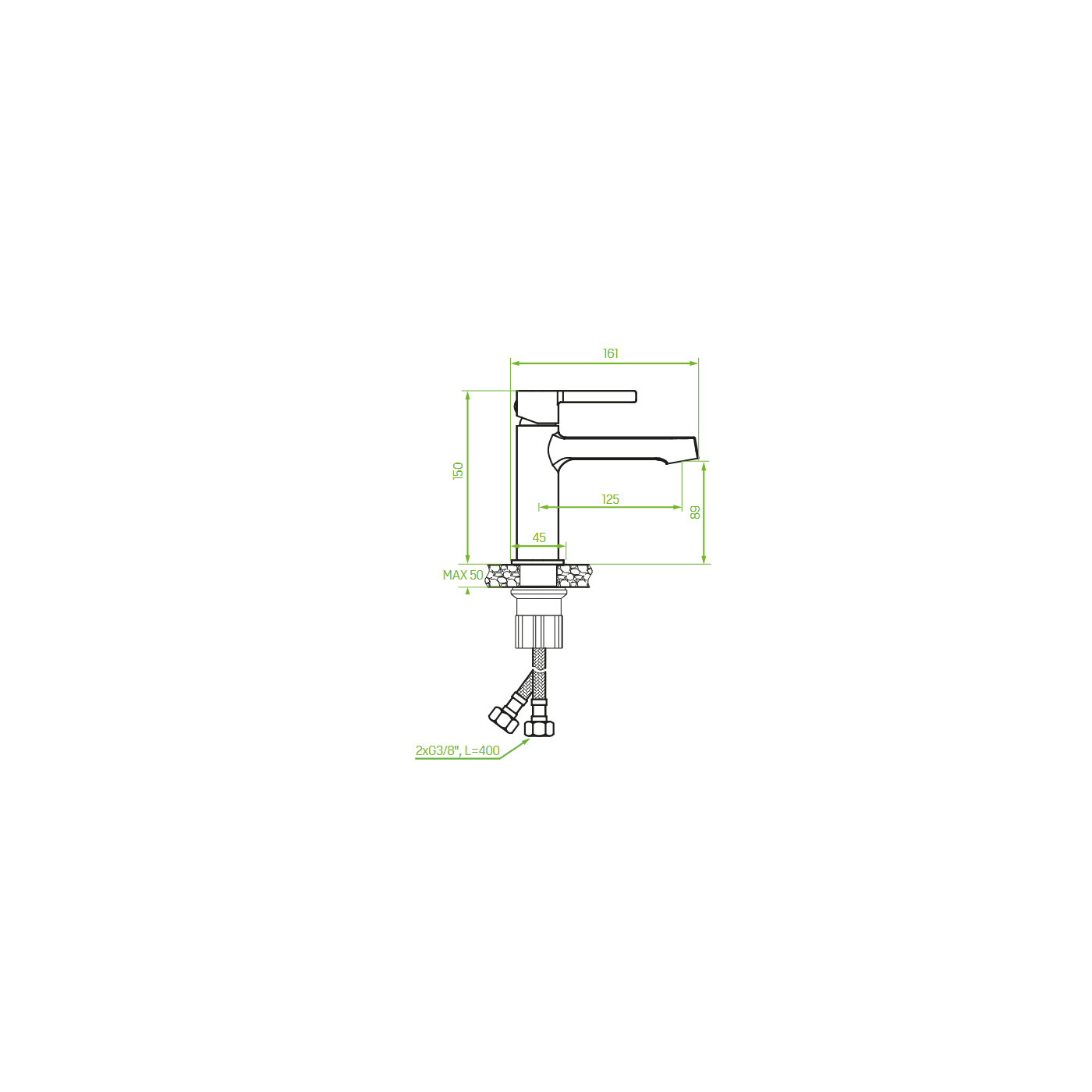 Bateria Umywalkowa Stojąca z Korkiem Czarna ALITA Laveo BVA_722D